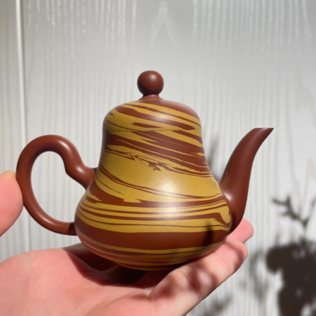 潮州手拉壶功夫茶具紫砂壶章泽伟绞泥思婷110c全手工茶壶原矿朱泥