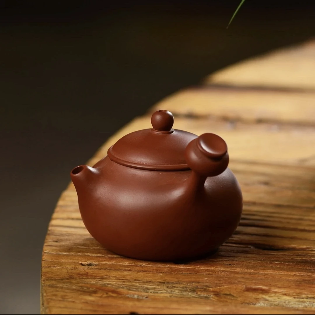 潮州手拉壶佘海标芙蓉侧把朱泥壶手工手拉制作潮汕功夫茶具
