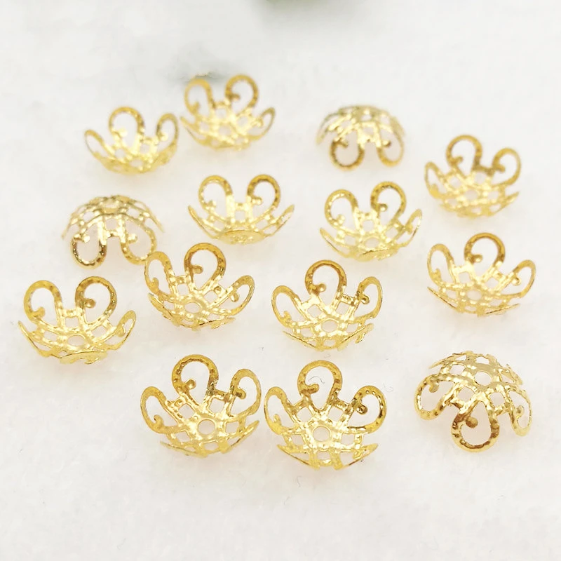 8/10毫米保色金属五叶花托珠帽diy手工圆珠珍珠间隔片花蕊花心批