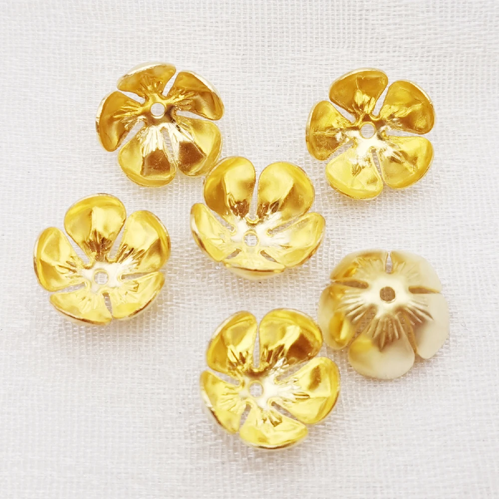 五叶花托电镀金色13毫米五叶珠帽花帽diy手链串珠材料隔片配件