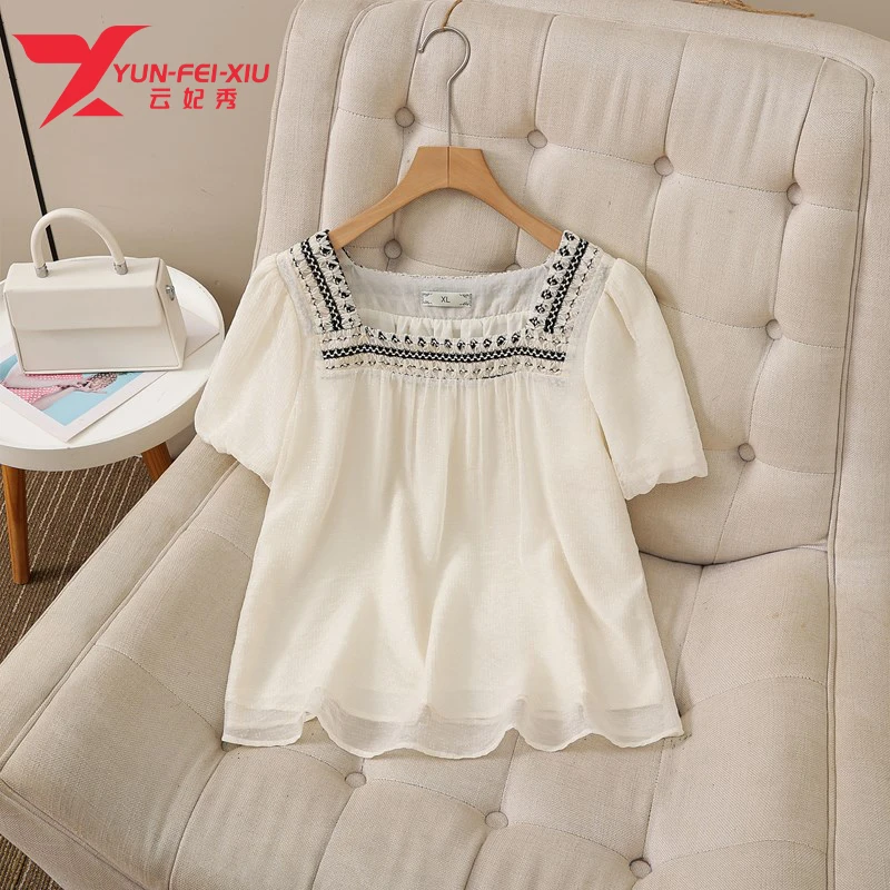 云妃秀大码女装雪纺衫时尚休闲微胖宽松显瘦减龄百搭上衣夏22061