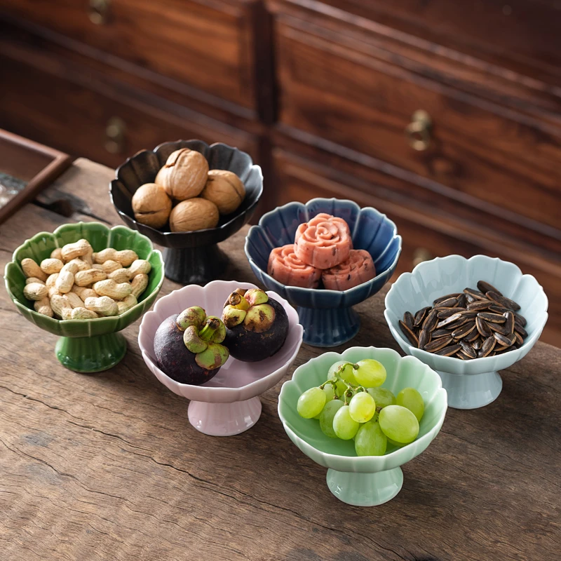 中式高脚茶点盘精致高足点心盘复古糖果糕点干果坚果盘家用水果盘