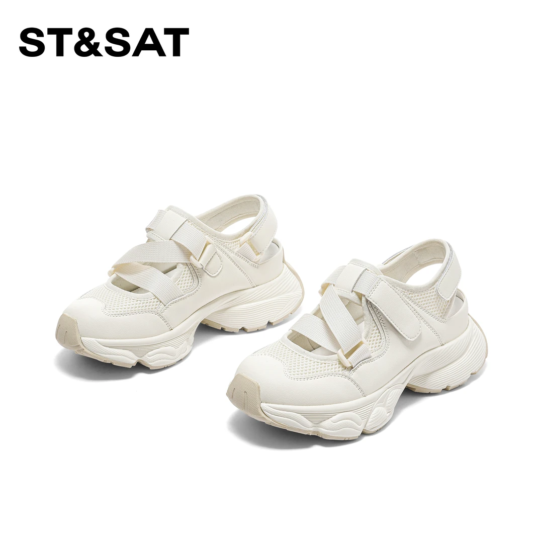 St&Sat/星期六交叉魔术贴透气休闲鞋2025新款百搭镂空单鞋女厚底
