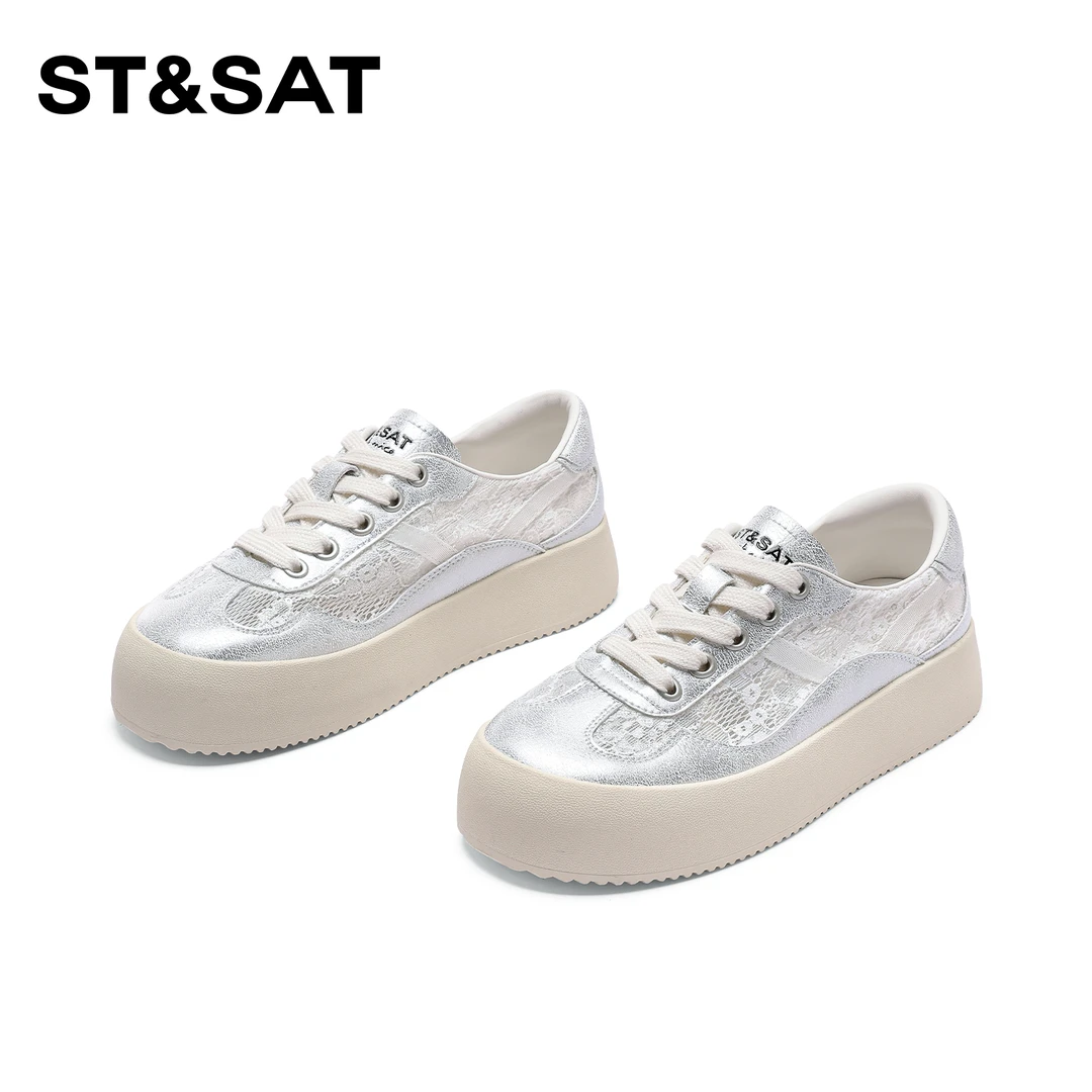 St&Sat/星期六潮流百搭蕾丝休闲鞋2025新款时尚舒适板鞋女士透气