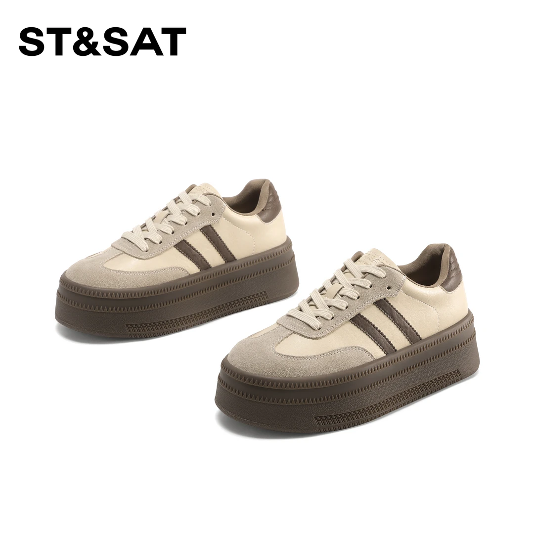 St&Sat/星期六百搭拼色系带休闲鞋2025新款透气软底德训鞋运动女