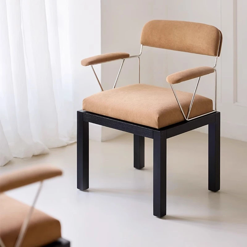 中古风实木餐椅北欧家用简约靠背椅子设计师办公椅法式复古休闲椅