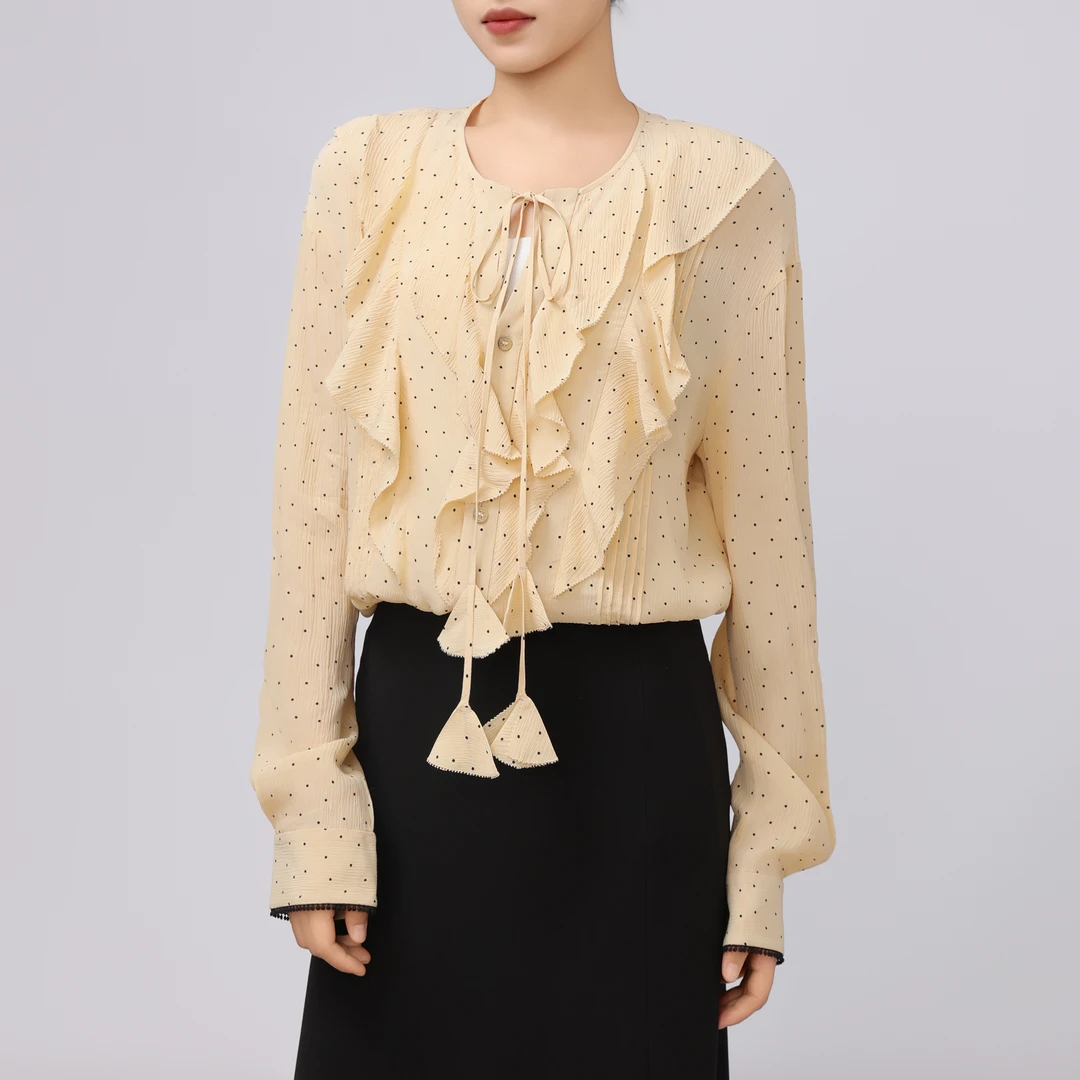 GIRDEAR/哥弟法式浪漫荷叶边衬衣气质通勤减龄长袖衬衫1301023