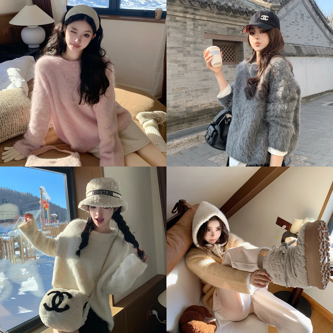 “绒冬奢暖小皮草”秘鲁进口SURI苏力羊驼毛丰盈蓬松拉毛套头衫