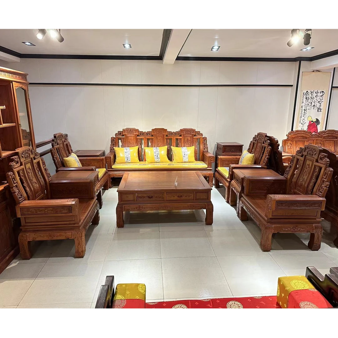 缅花复古雕花客厅十件套沙发