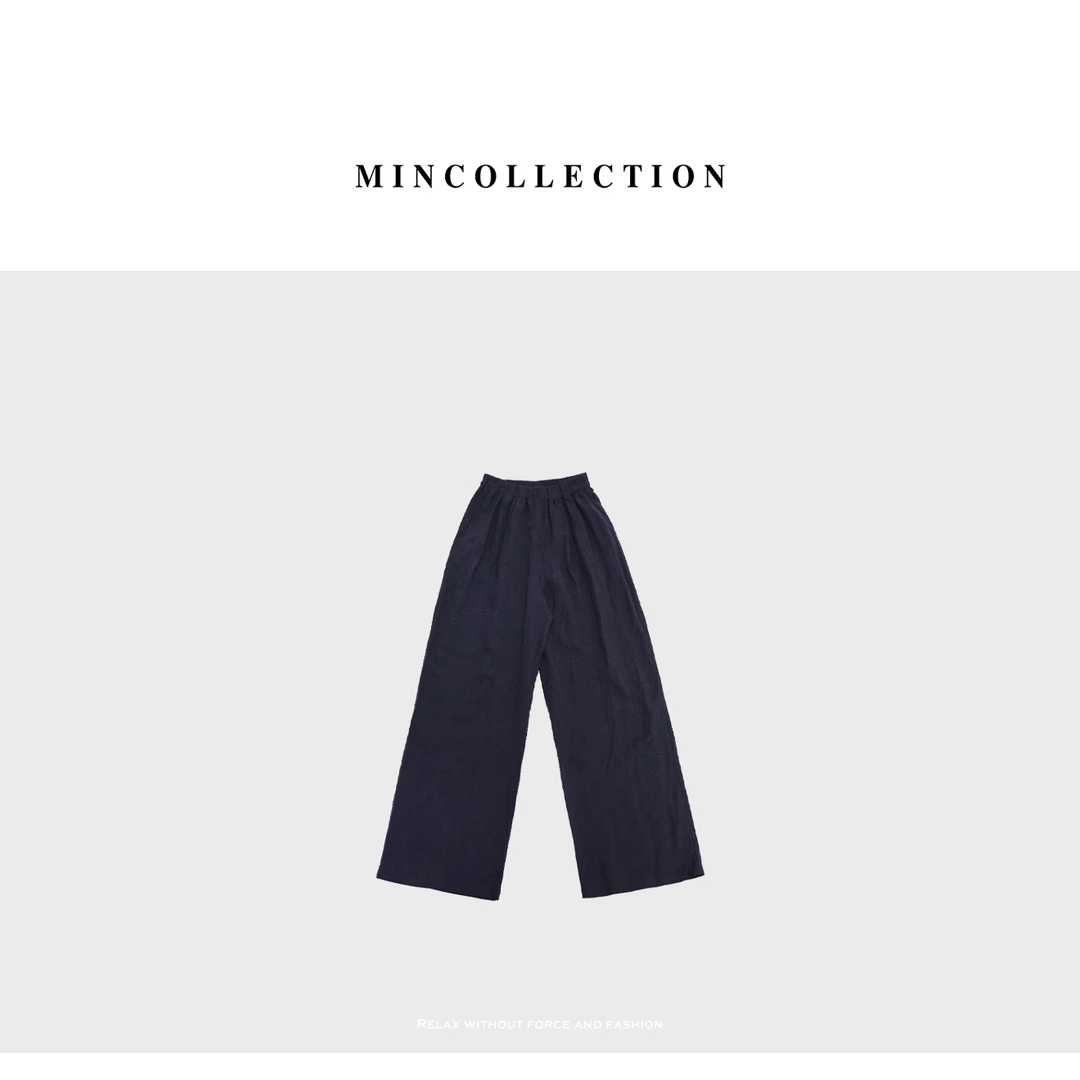DE Mincollection藏蓝麻裤/春夏透气舒适天丝亚麻直筒休闲裤