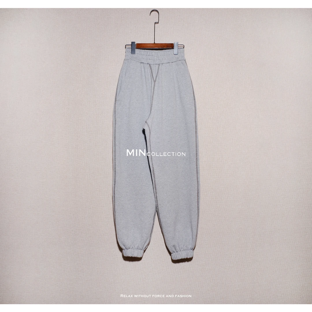 DE Mincollection明线卫裤/百搭舒适松紧腰宽松束脚卫裤
