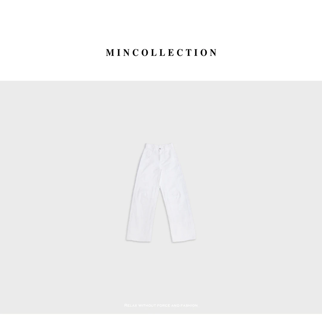 DE Mincollection压线牛仔/立体裁剪水洗棉廓形镰刀型牛仔裤30593