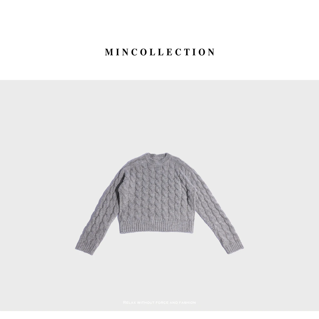 DE Mincollection绞花亮丝毛衣/混纱珠片粗针麻花纹理毛衣