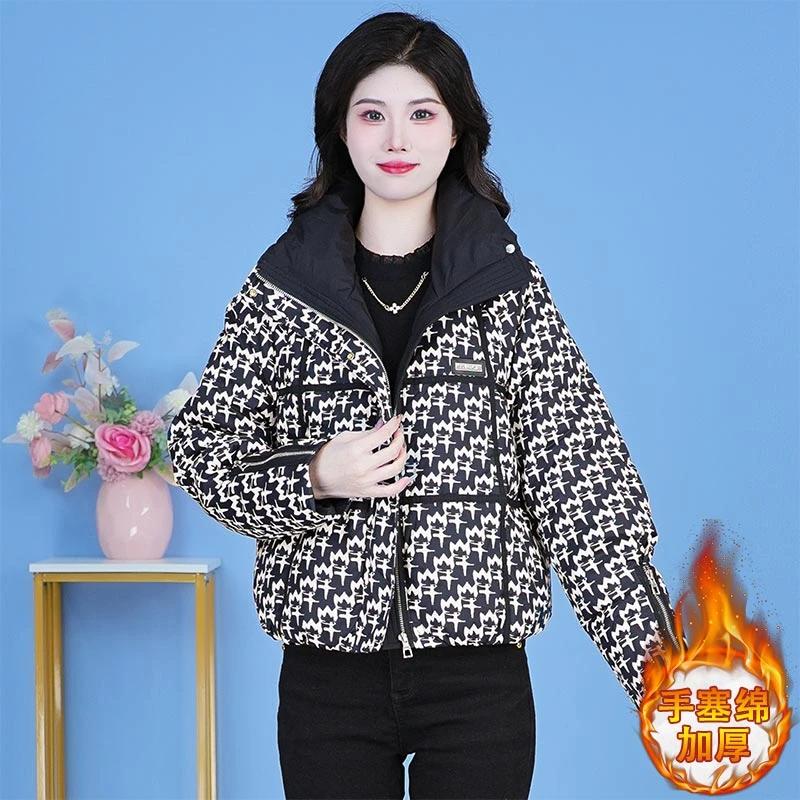 韩版时尚黑白拼色棉服潮2025新款秋冬高级感加厚保暖洋气棉衣外套