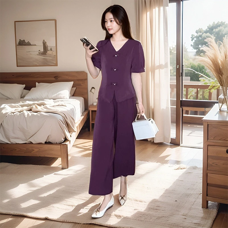 2025夏季新款时尚套装女士通勤女装新中式宽松洋气减龄休闲两件套