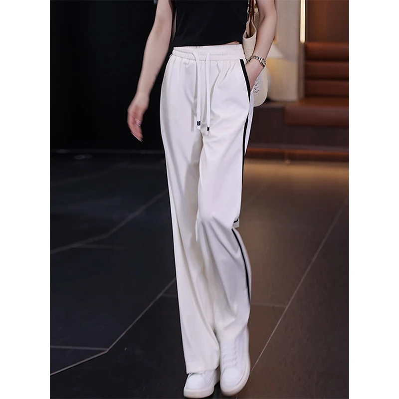 夏季薄款时尚百搭阔腿裤女2025新款高腰垂感宽松休闲直筒运动裤子