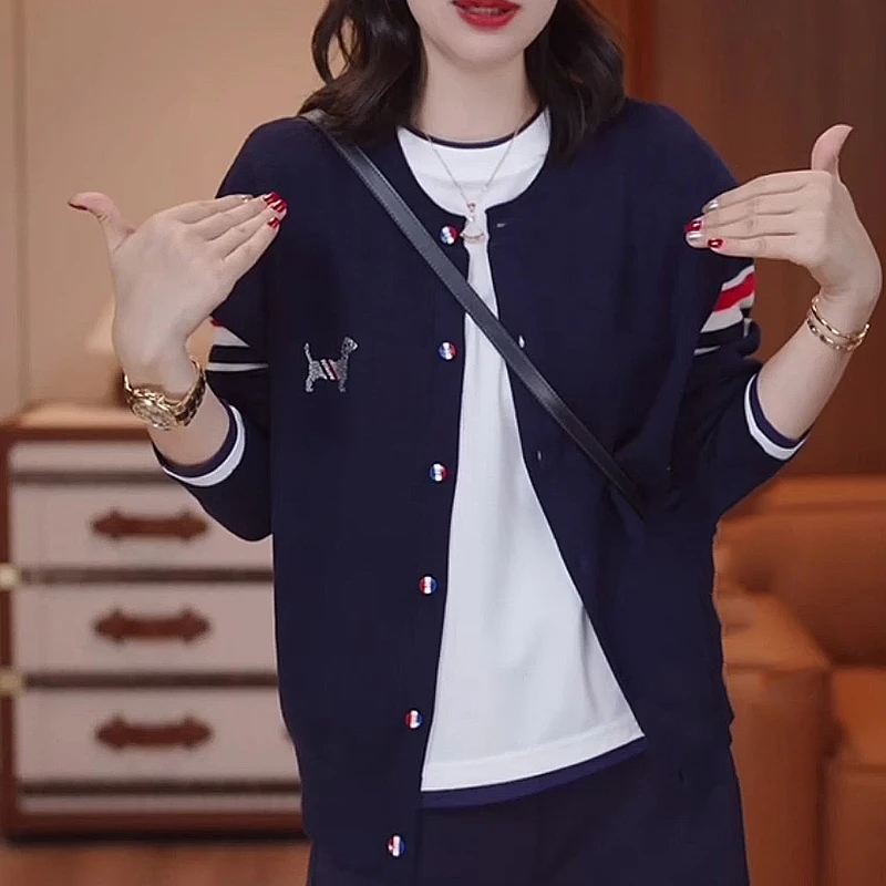 2025春秋季新款拼色针织毛衣外套女韩版时尚百搭休闲开衫针织上衣