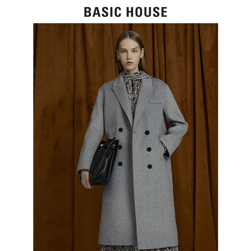 Basic House/百家好薄荷曼波静奢风双面呢大衣外套B0142B50352