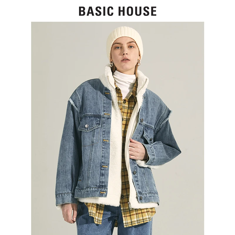 Basic House/百家好秋冬牛仔拼接外套防寒尤莱特 B0142B50552