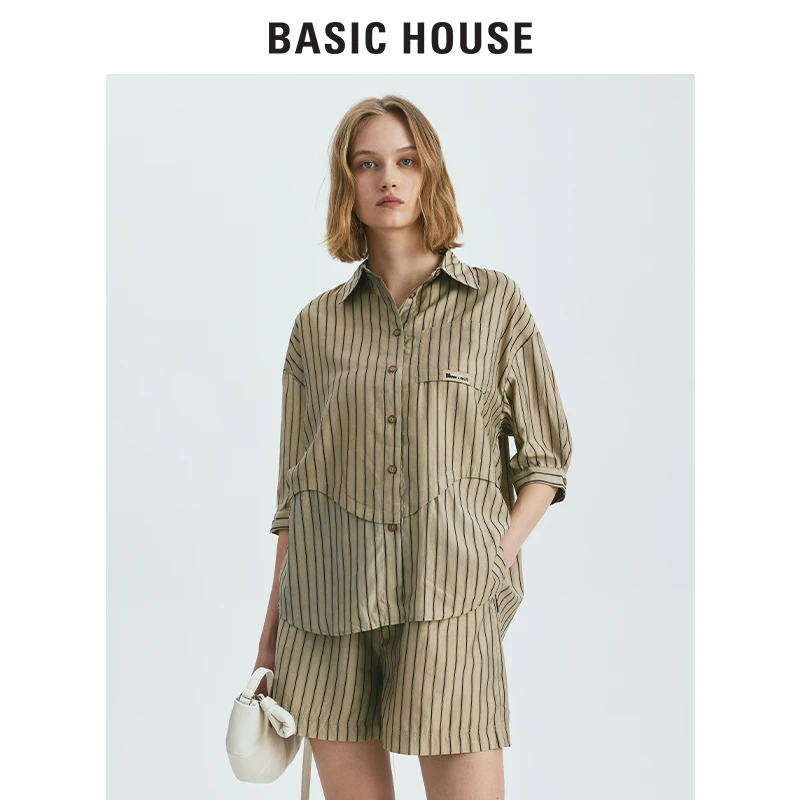 Basic House/百家好夏季新款条纹衬衫套装设计感B0143B55702