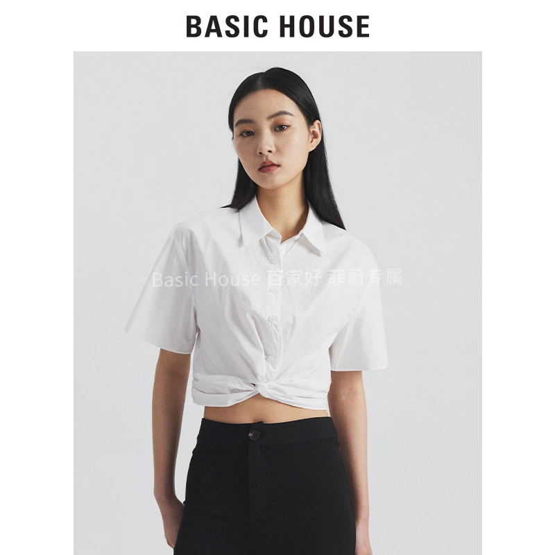 Basic House/百家好22年夏季纯色短款衬衫上衣尤莱特B0082B50652