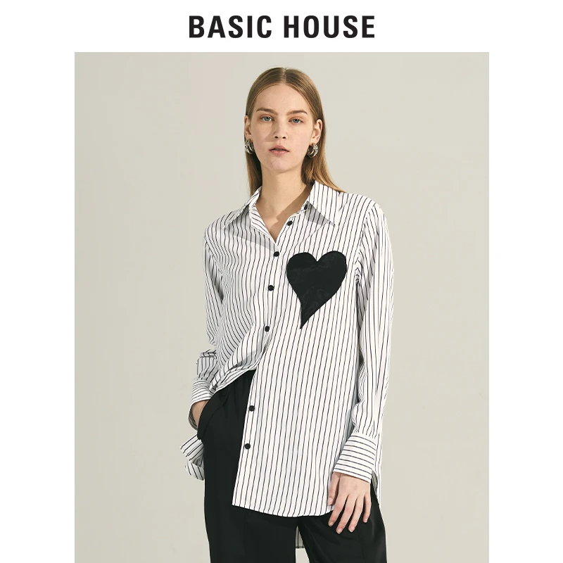 Basic House/百家好尤莱特衬衫女条纹爱心通勤设计感B0142B50372