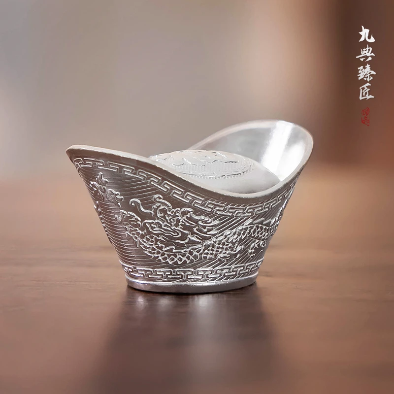 足银银制品 足银999空心银元宝摆件茶宠