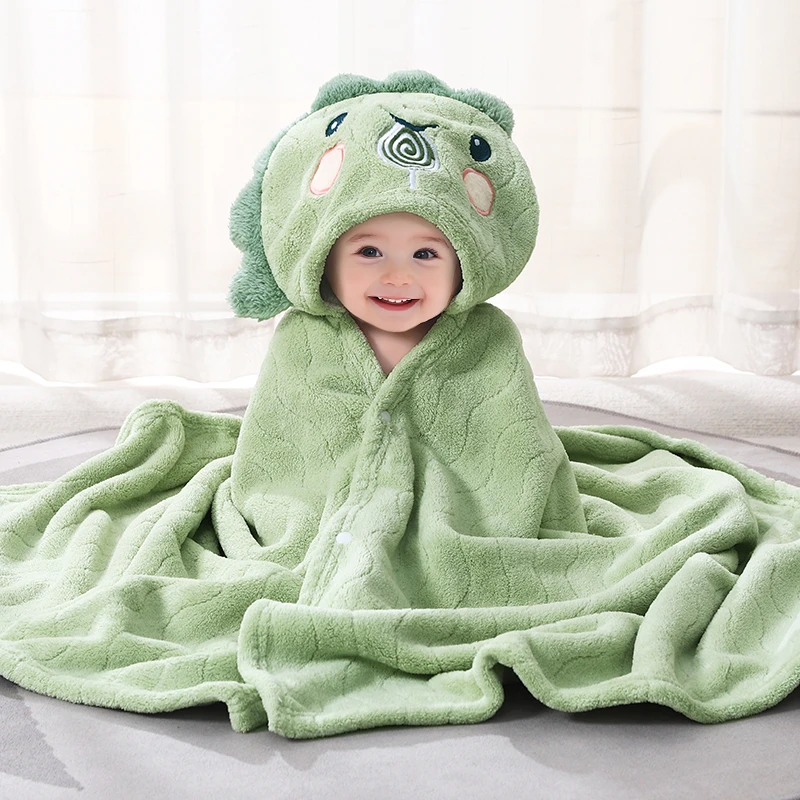 婴儿珊瑚绒浴巾儿童斗篷浴袍宝宝可穿式带帽男女童吸水毛巾秋冬季