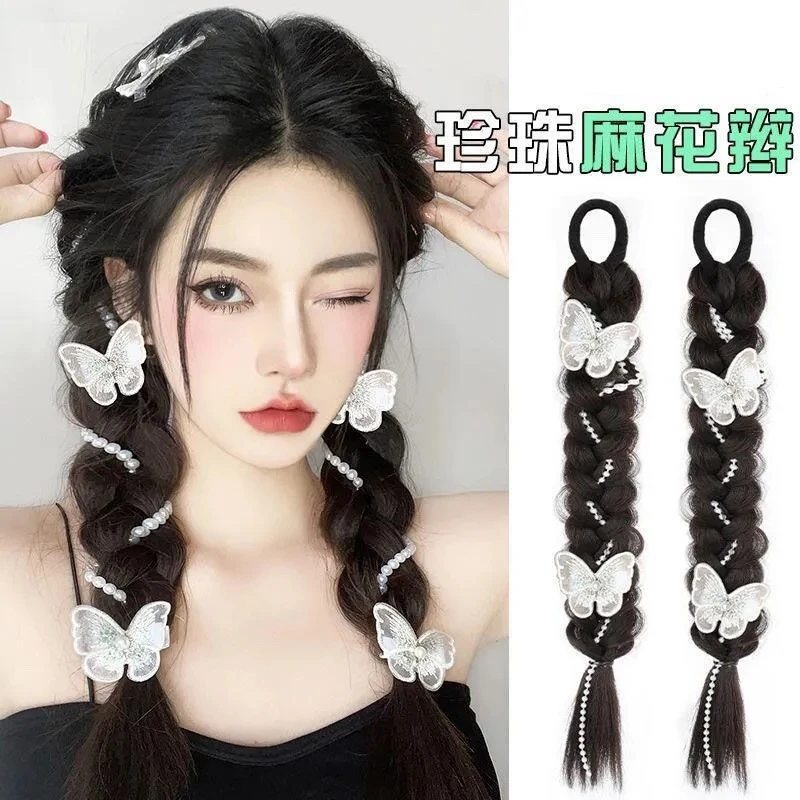假发辫子女高马尾仿真发麻花辫子珍珠蝴蝶结拳击辫双马尾假发马尾