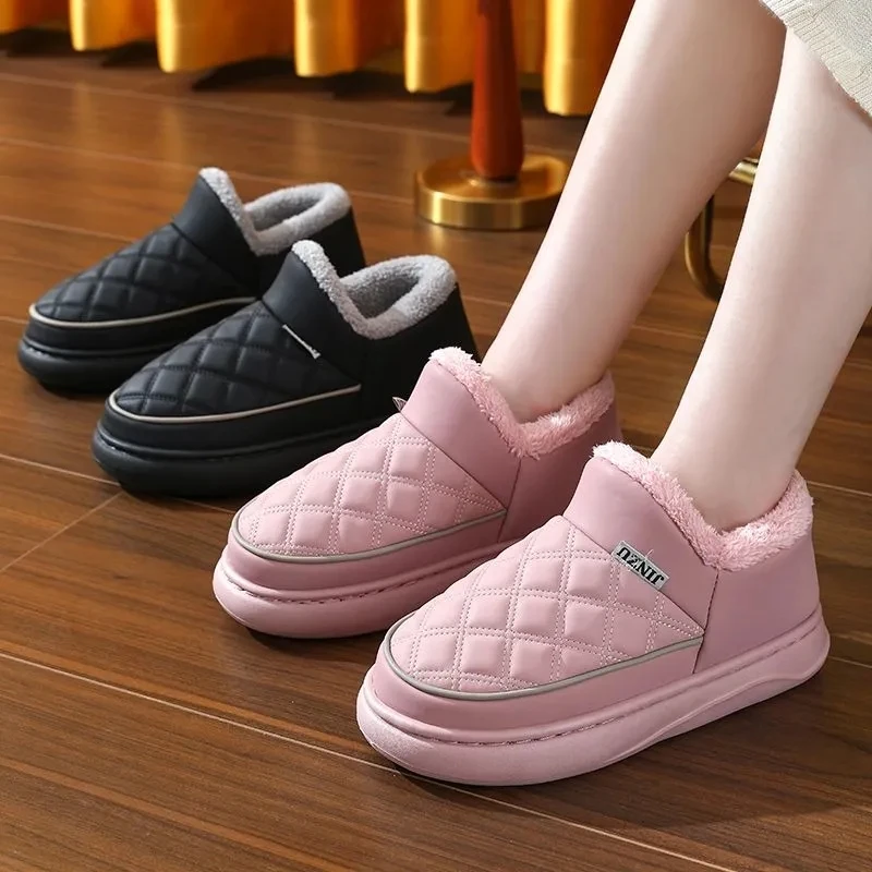 厚底棉鞋包跟男冬季保暖家居外穿月子鞋女防水防滑软底面包棉鞋