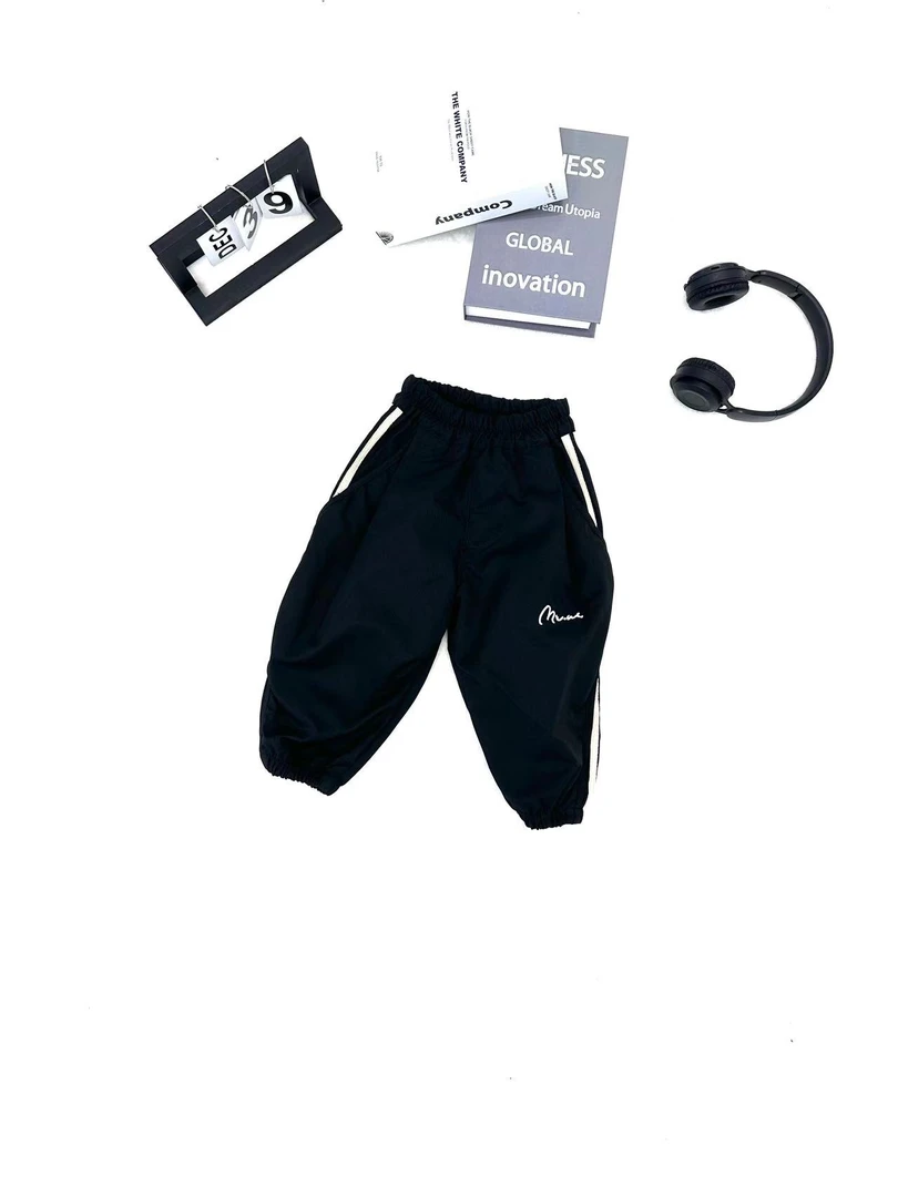 【町木优品】儿童秋季新款男童绣字拉条设计纯色百搭字母卫裤 K6157