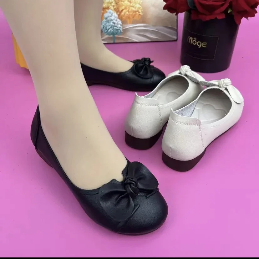新款蝴蝶结浅口单鞋平底春夏防滑百搭女鞋圆头休闲女式鞋子妈妈鞋