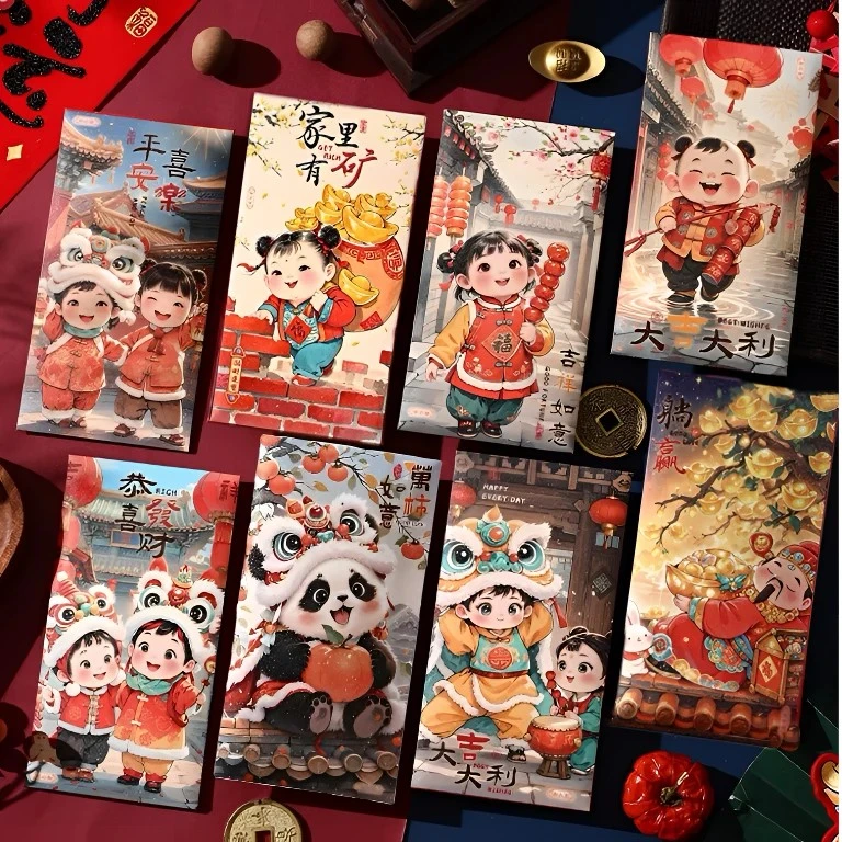 【萌娃醒狮熊猫30个】中式年画创意福娃红包利是封新春节压岁包B