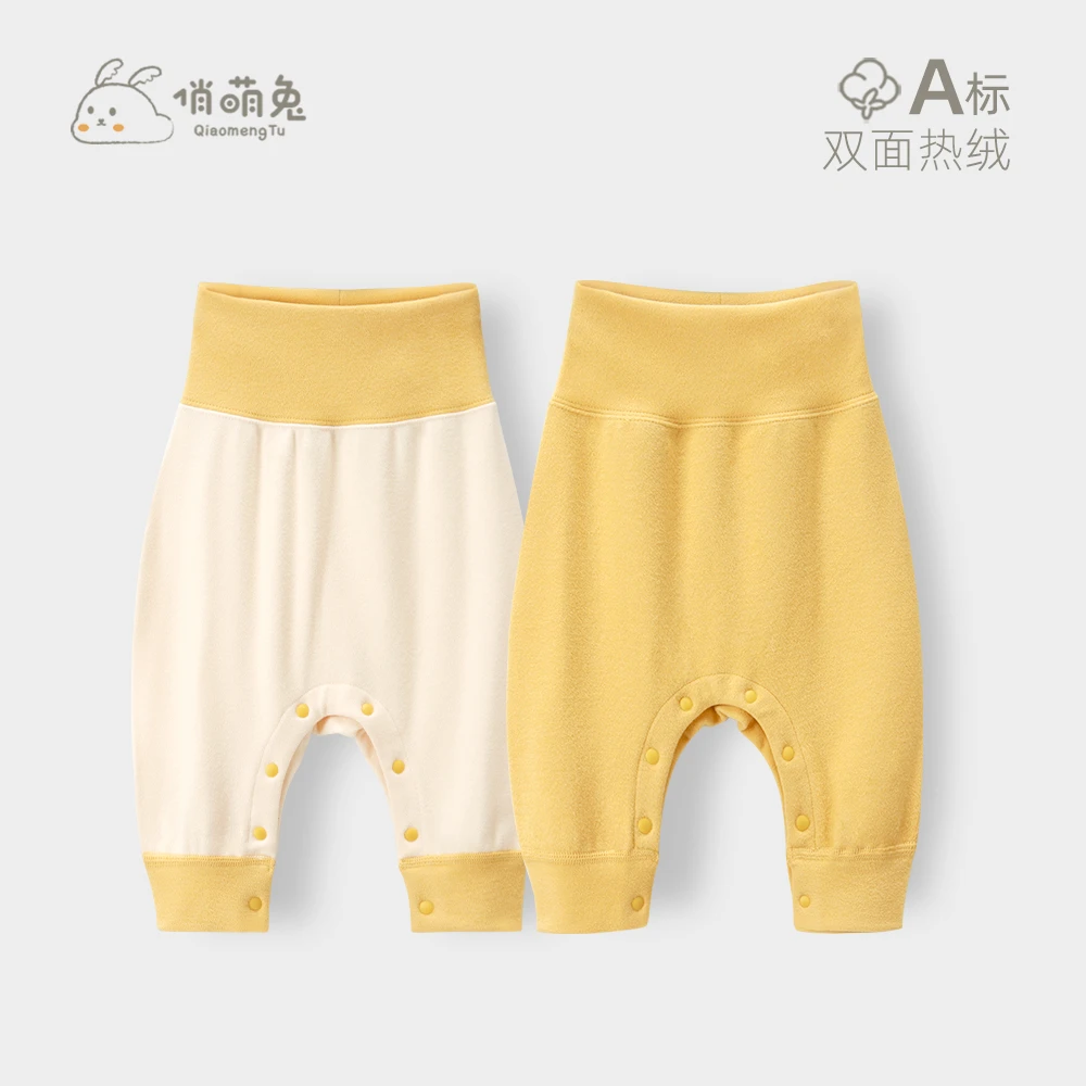 宝宝裤子德绒保暖打底裤高腰护肚裤婴儿按扣秋裤女宝pp男宝屁屁裤