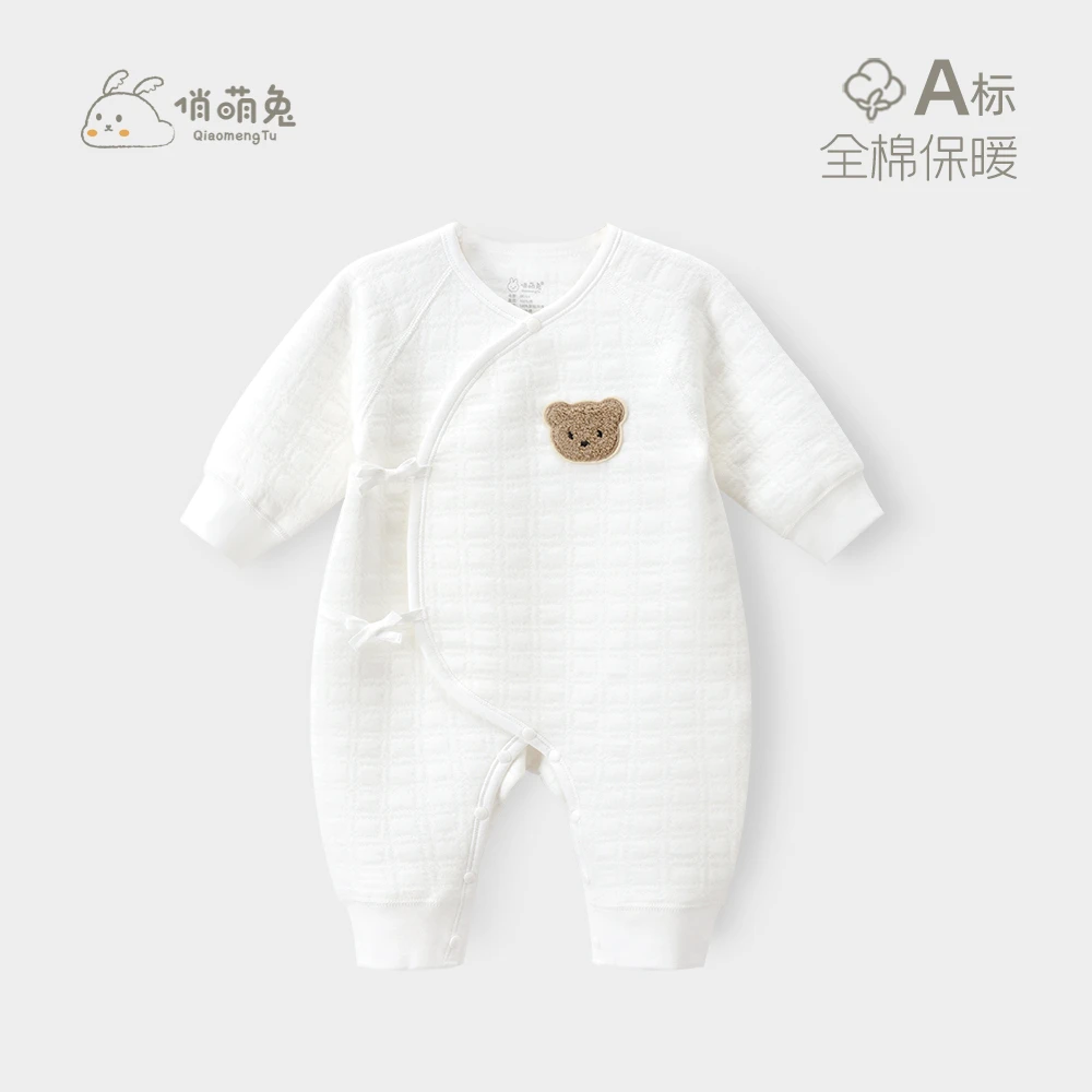 0一6月初生婴儿连体衣秋冬夹棉新生儿和尚服纯棉宝宝衣服保暖哈衣