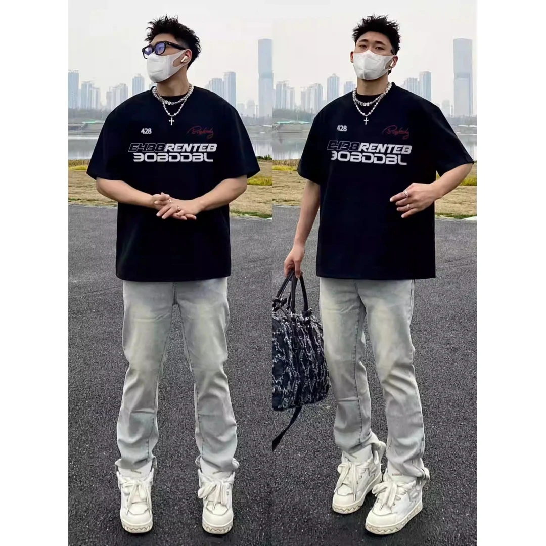 特大码300斤vintage短袖T恤男美式复古宽松休闲情侣半袖上衣服潮