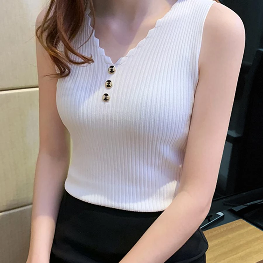 冰丝吊带背心春夏新款西装打底衫女内搭V领针织无袖显瘦上衣外穿