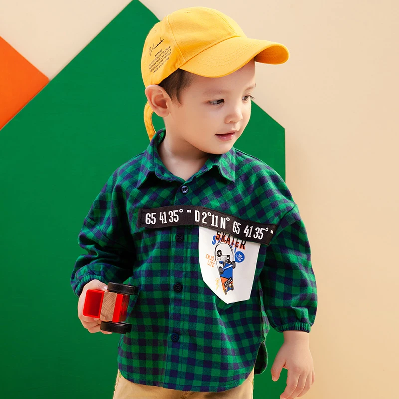 C0946//男童长袖衬衫春季儿童纯棉打底衬衣2023小男孩格子上衣