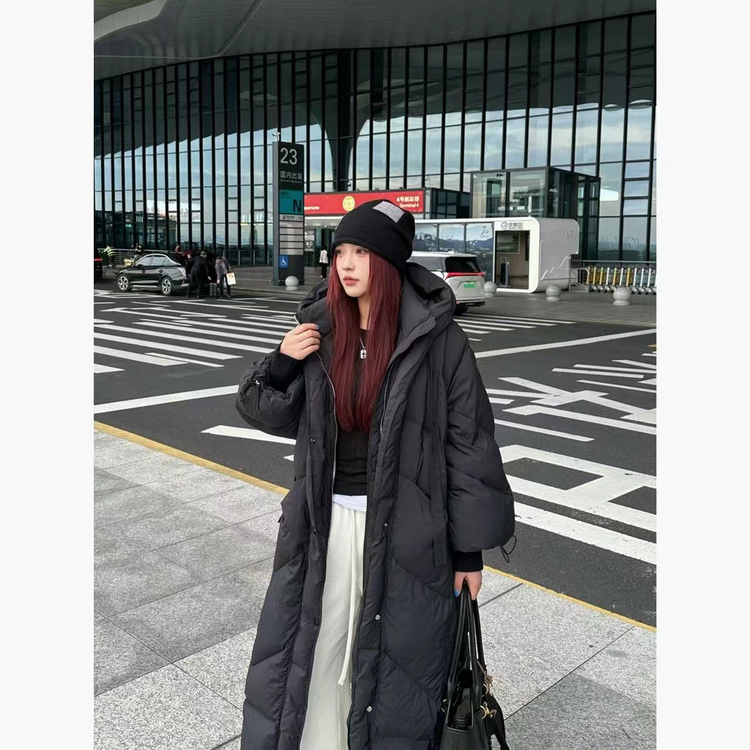 Xiaix【雾曼暖冬】微胖大码冬季连帽加厚长款保暖羽绒服NH1207夏夏