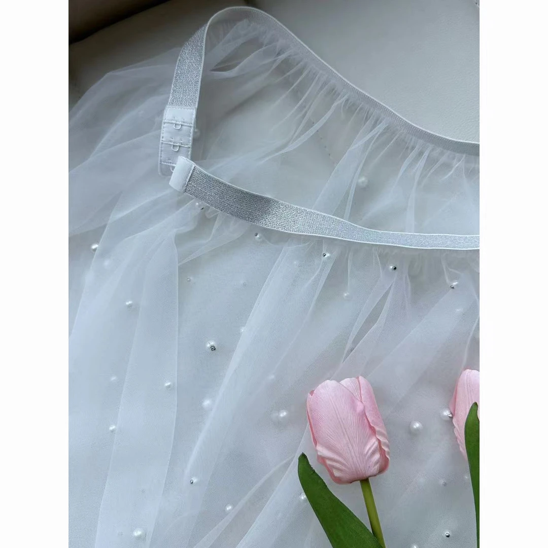 Xiaix【糯米奶冻】胖mm显瘦休闲全松紧腰网纱珍珠屁帘PL240528夏夏