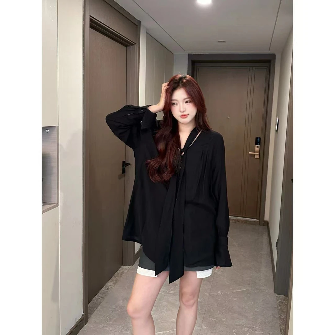 Xiaix【星辰之翼】设计师款胸前蝴蝶飘带长袖显瘦衬衫CS1829夏夏