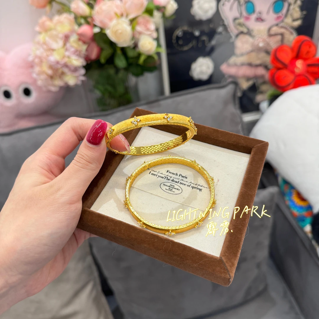 铜合金手镯 【霹雳配饰公园】新中式国风拉丝四叶花朵经典开口镯