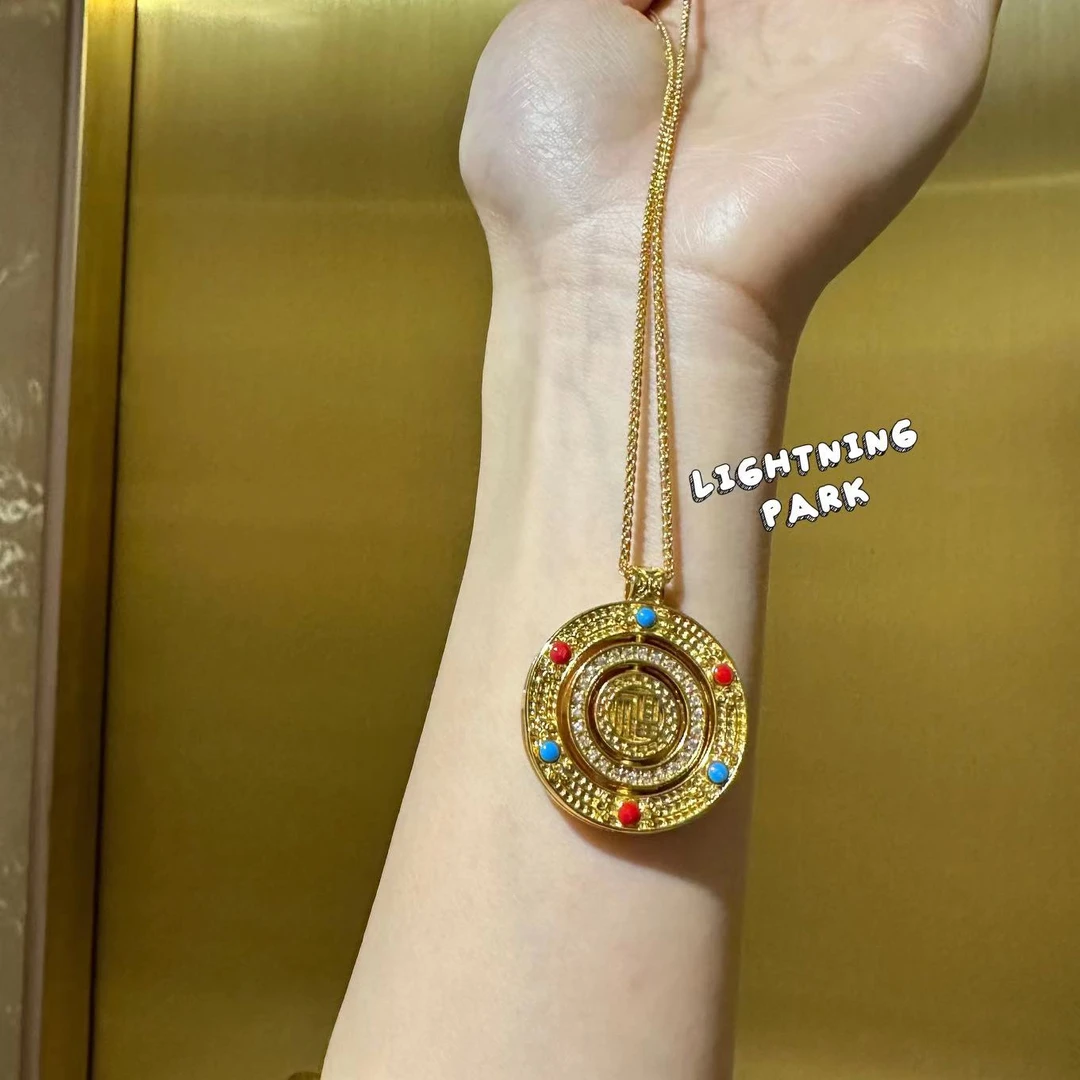 铜合金吊坠 【霹雳配饰公园】新中式福字多宝旋转罗盘轻奢吊坠项链