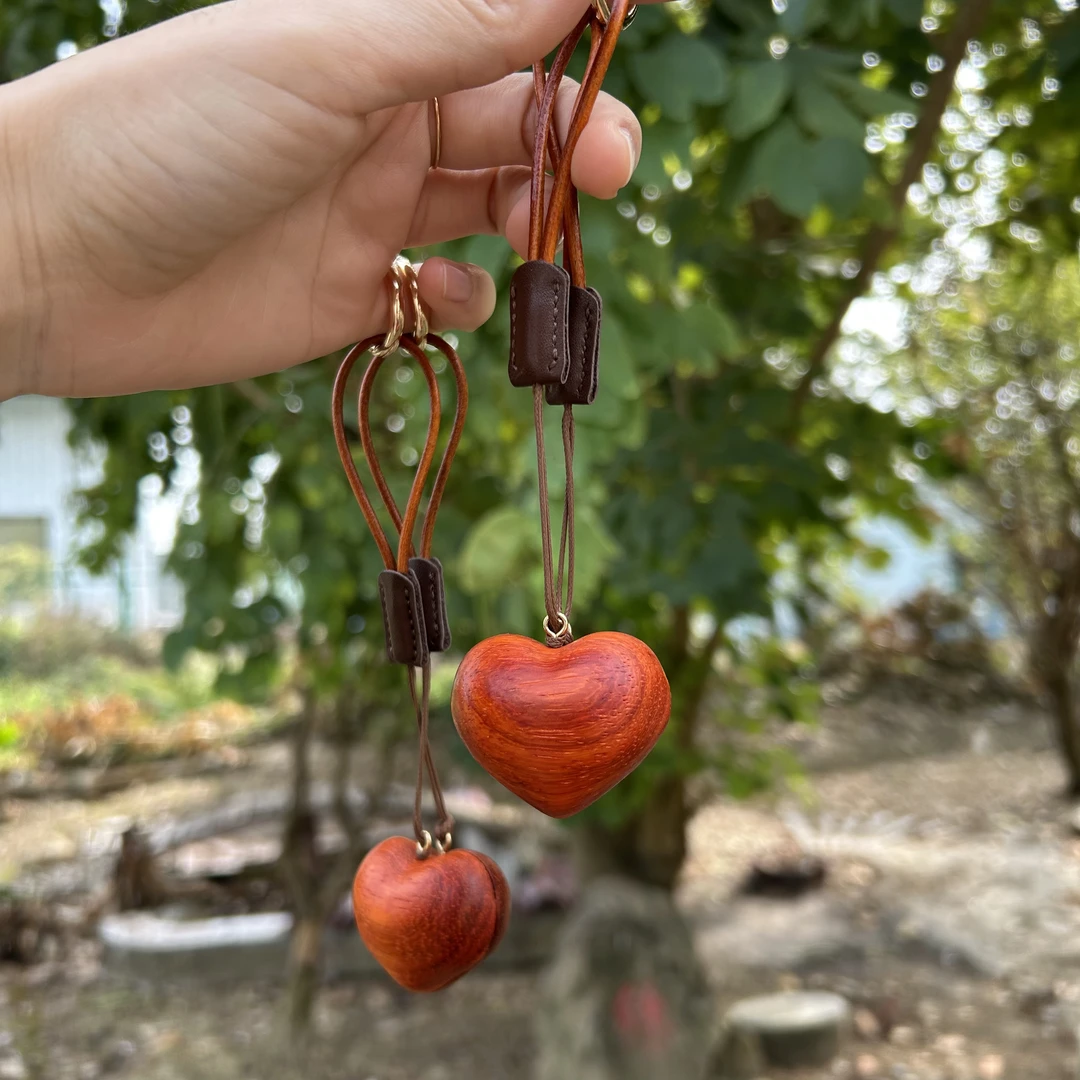 永结同心心心相印红花梨木大红把玩实木挂件创意工艺品挂饰手工艺