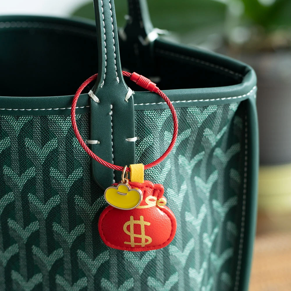 UPICK原品生活新年发财钱袋钢圈钥匙扣皮革钥匙圈包包挂饰件