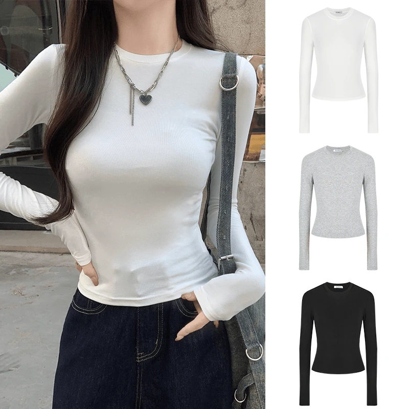 辣妹紧身长袖T恤女春秋新款修身显瘦内搭圆领打底衫上衣