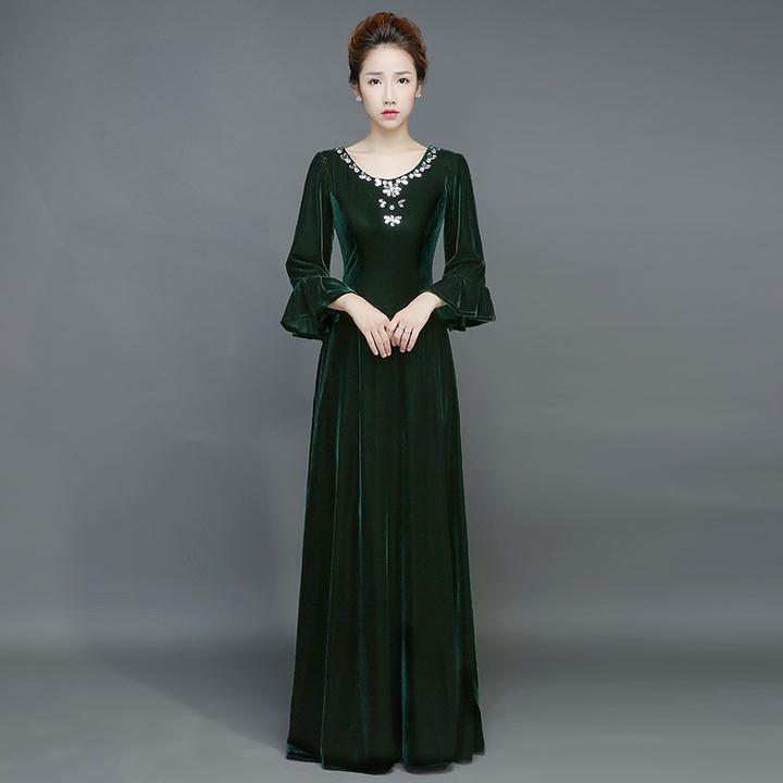 气质礼服女2023新款时尚秋冬成人合唱服装长裙中老年合唱团气质服