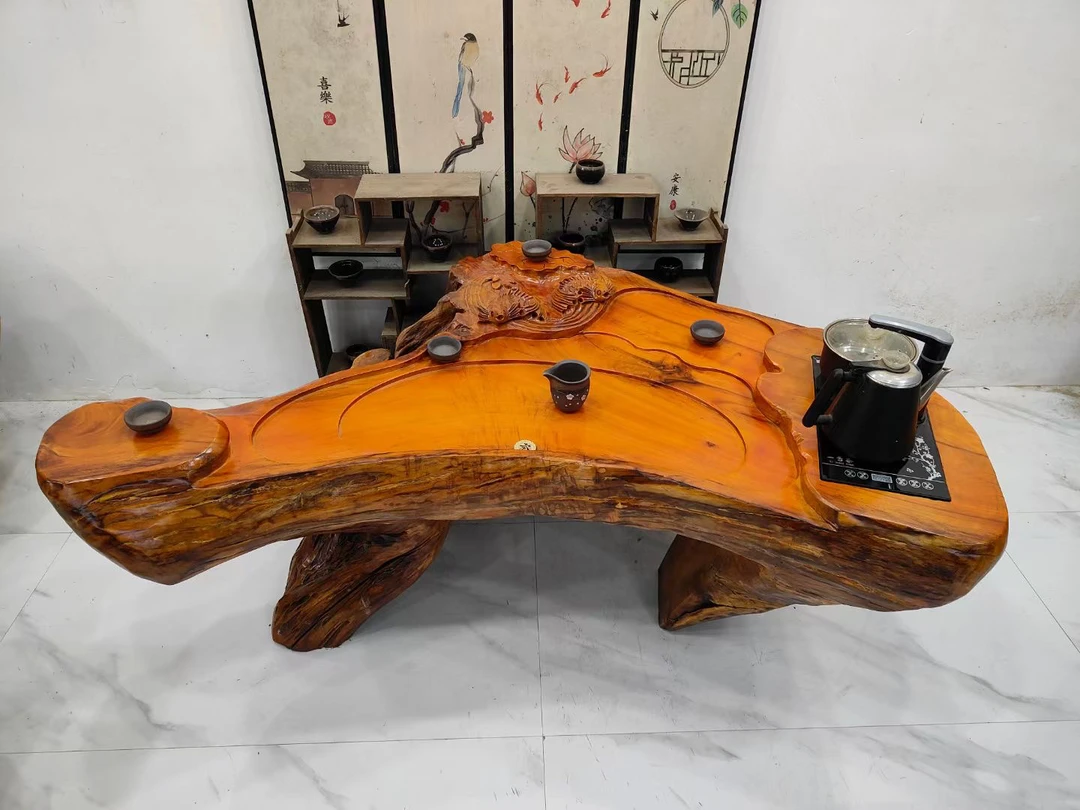 D2736香樟木整体根雕茶台，阳台客厅用茶几，荷塘月色156-73-60厘米