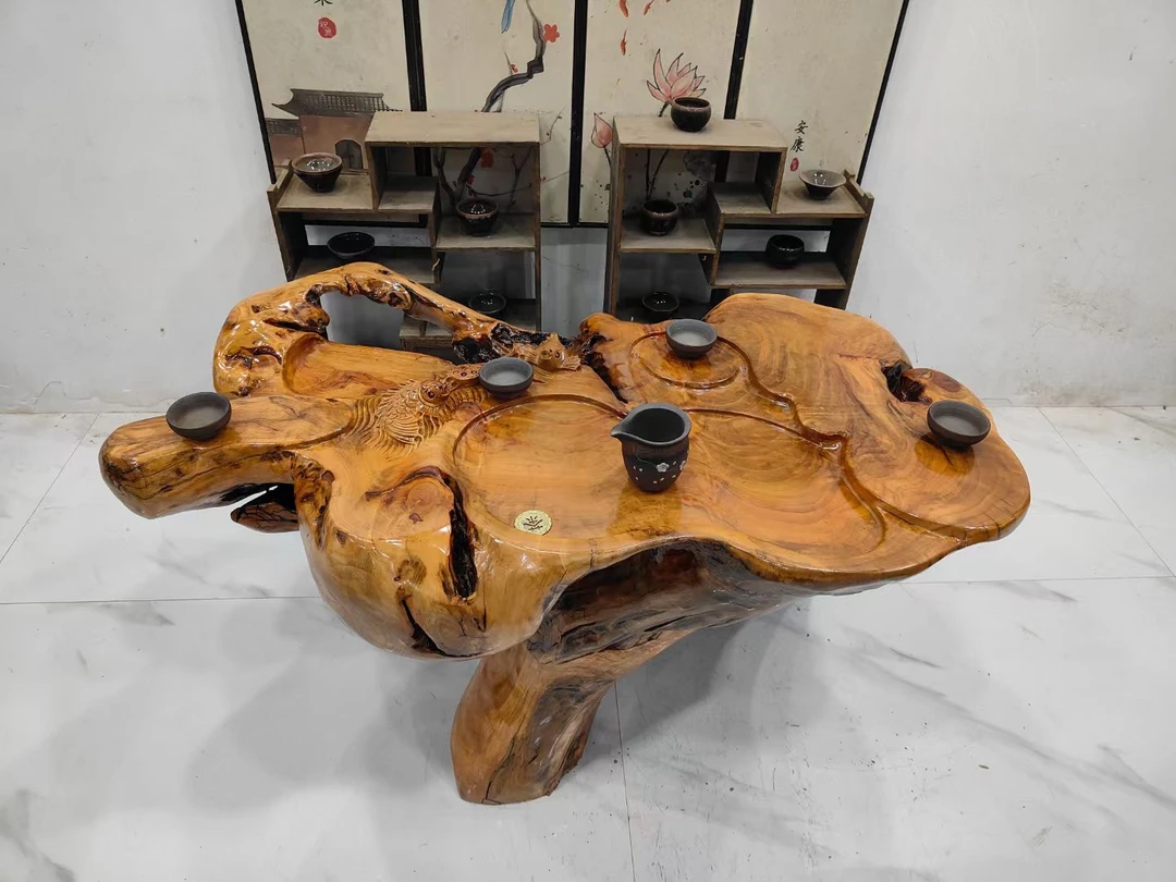 D2784香樟木根雕茶台阳台客厅用茶几荷塘月色110-66-65厘米