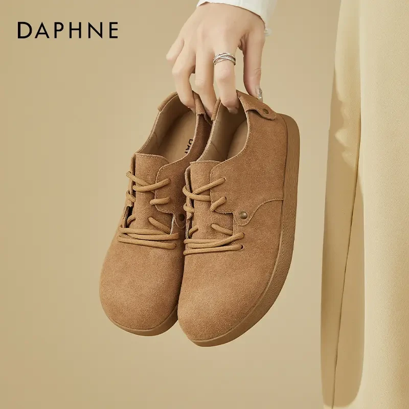 达芙妮平底单鞋女2024新款春季圆头软皮软底复古勃肯鞋百搭休闲鞋